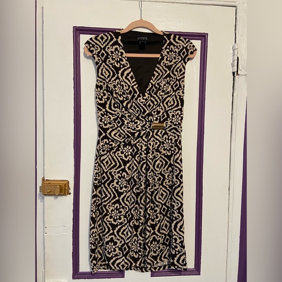 En Focus Studio Dark Browb & Beige Geometric Print Dress - Size 6 - Picture 1 of 4
